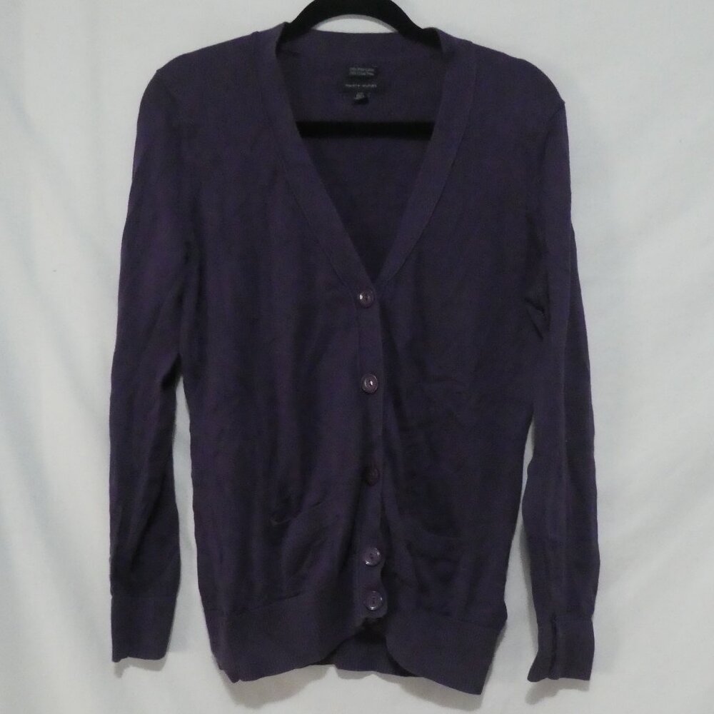 TOMMY HILFIGER | large | Purple Button-Up V-Neck Cardigan | 100% Prima Cotton